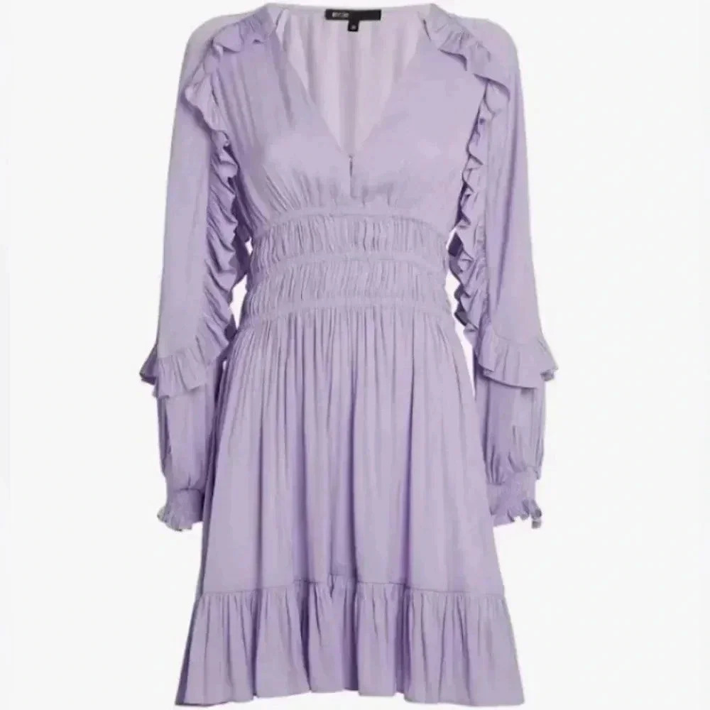 NWT Maje Ralya Long Sleeve Ruffle Fit & Flare Dress